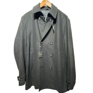 Pronto Uomo Coat 2XL TALL Charcoal Gray Plaid Wool Blend NEW Double Breasted Pea
